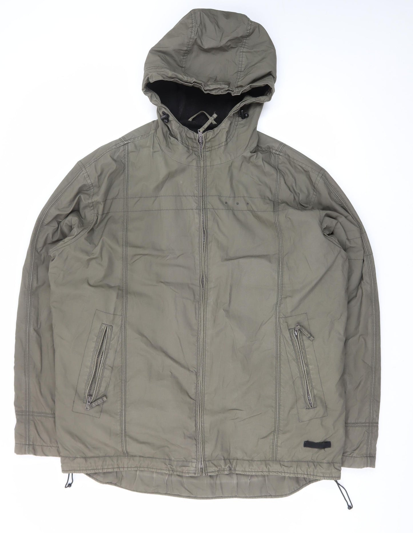 Next Mens Green Hooded Cotton Parka Jacket L Warm Lined Casual Coat