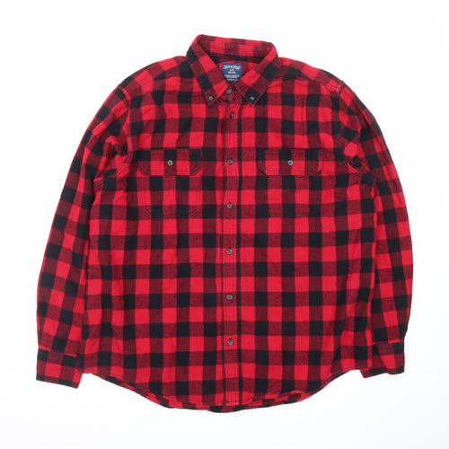 Faded Glory Men's Red Black Check Flannel Long Sleeve Button-Up Shirt L