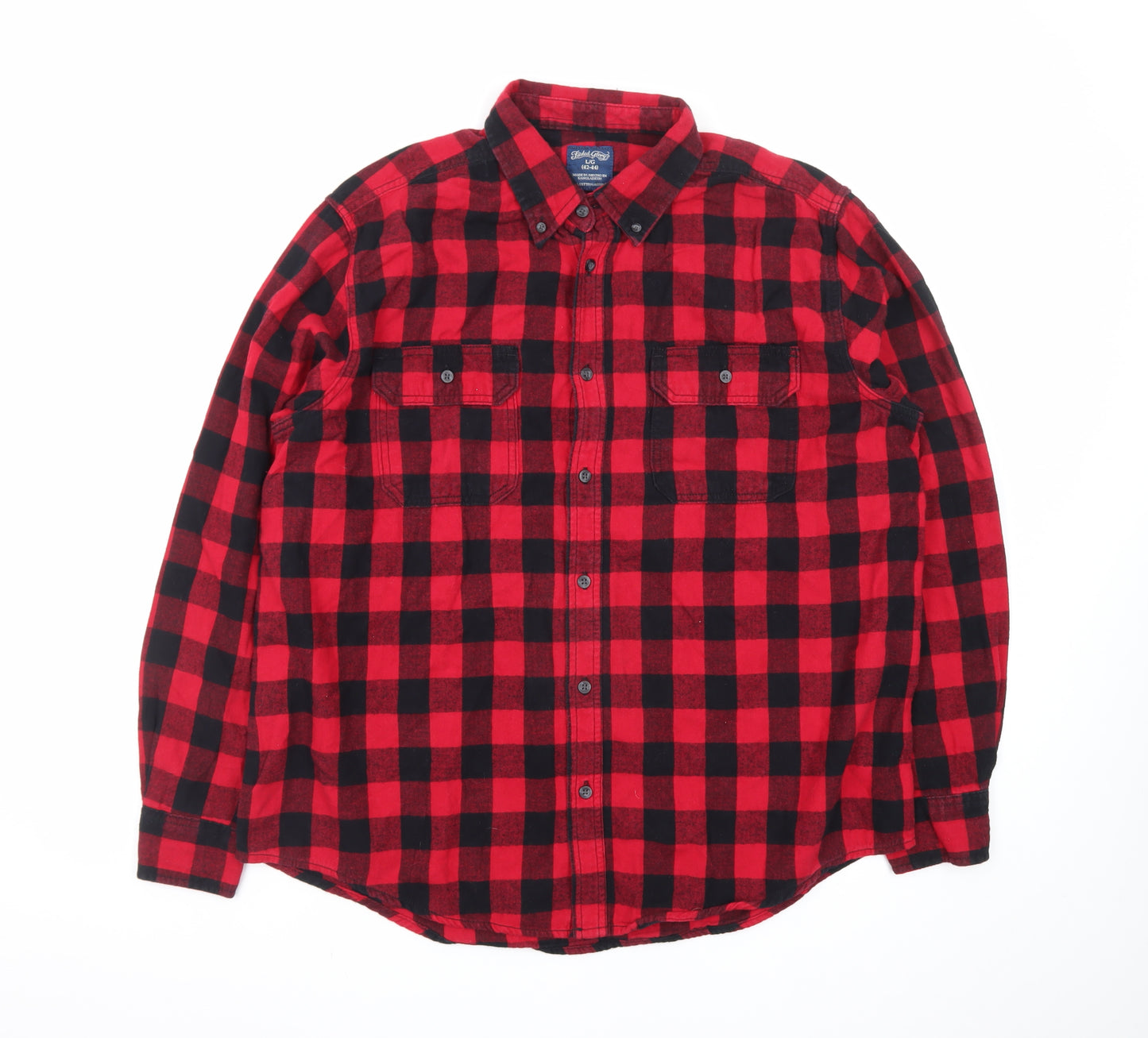 Faded Glory Men's Red Black Check Flannel Long Sleeve Button-Up Shirt L