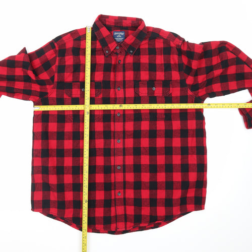 Faded Glory Men's Red Black Check Flannel Long Sleeve Button-Up Shirt L