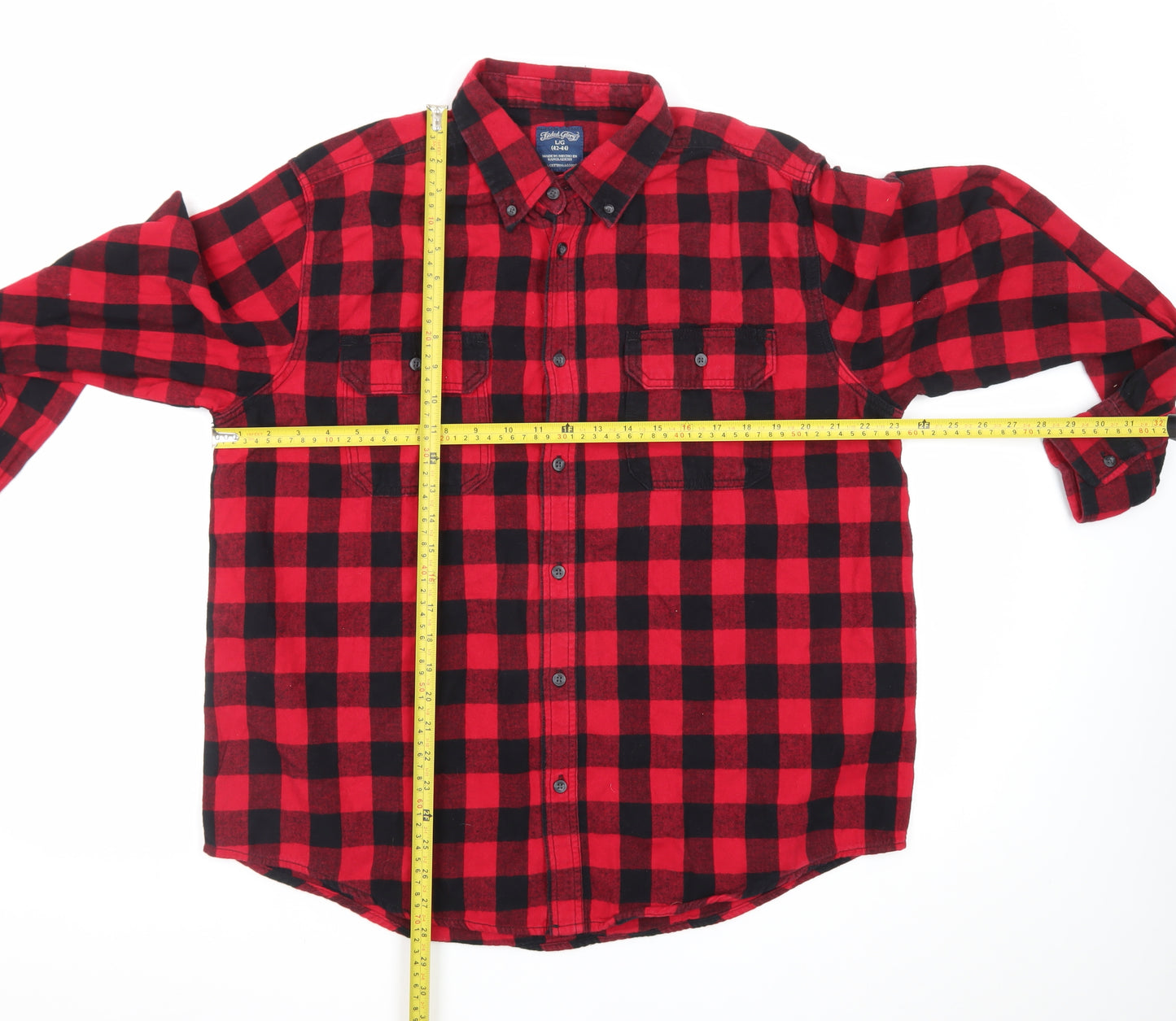 Faded Glory Men's Red Black Check Flannel Long Sleeve Button-Up Shirt L