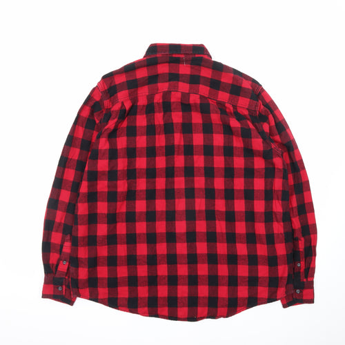 Faded Glory Men's Red Black Check Flannel Long Sleeve Button-Up Shirt L