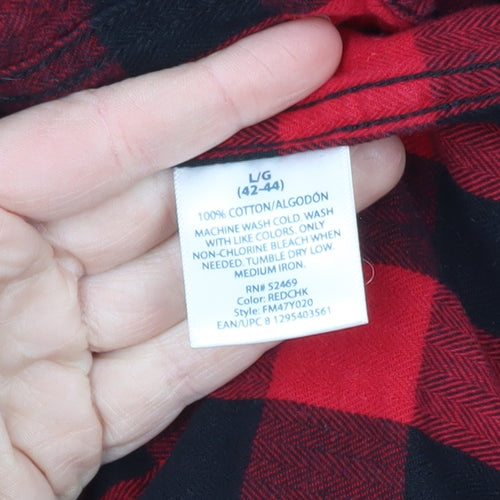 Faded Glory Men's Red Black Check Flannel Long Sleeve Button-Up Shirt L