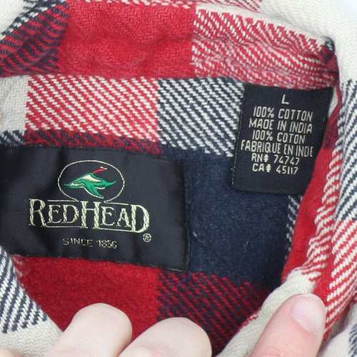 RedHead Men's Red Checked Flannel Button-Up Shirt Size L