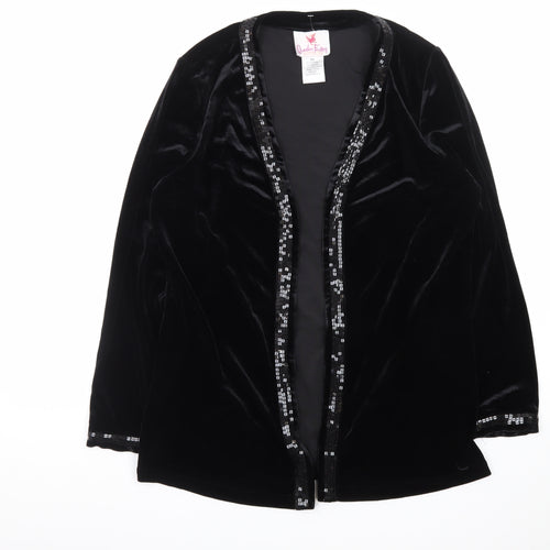 Quacker Factory Women Black Velvet Sequin Trim Tuxedo Blazer M