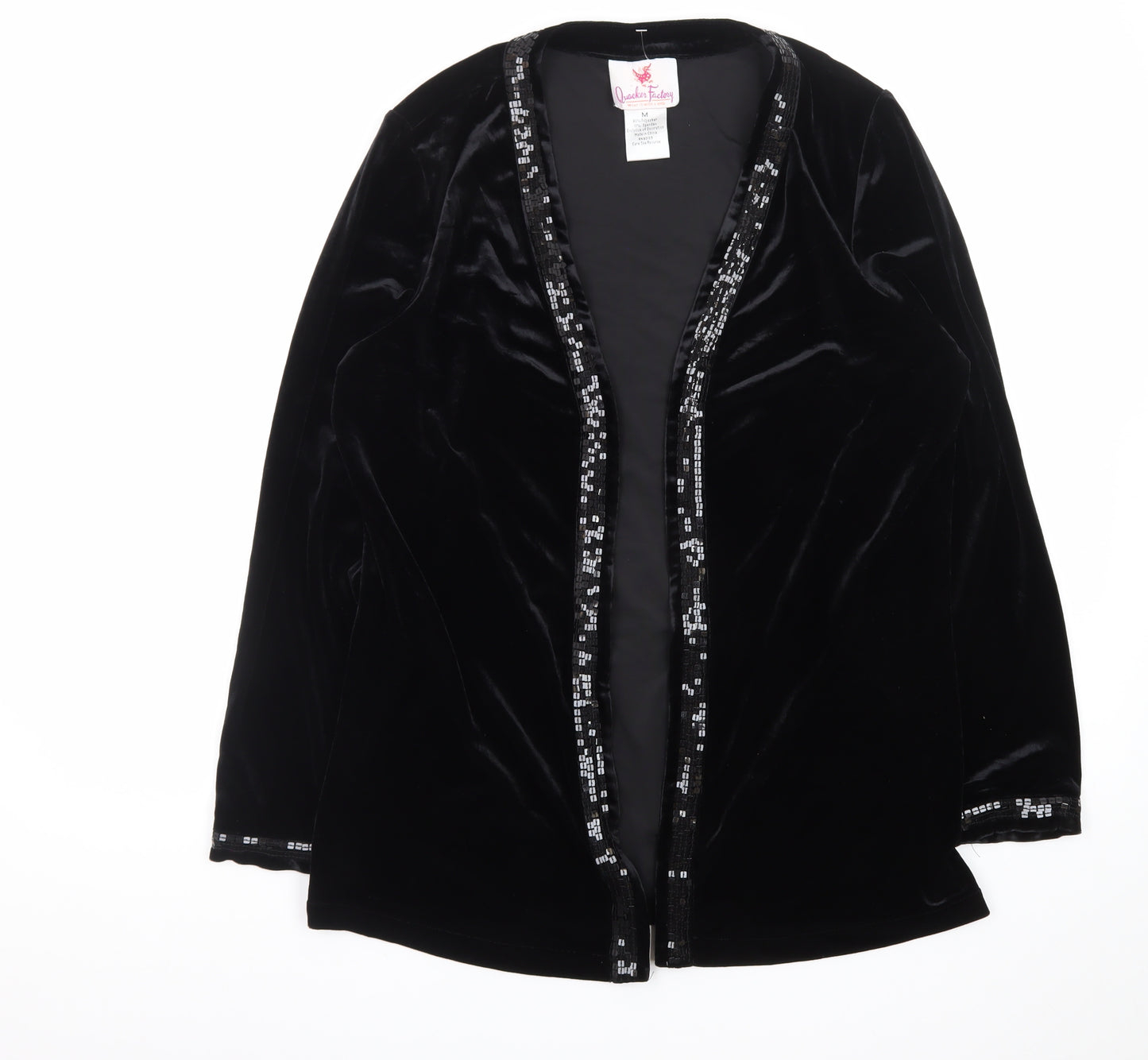 Quacker Factory Women Black Velvet Sequin Trim Tuxedo Blazer M