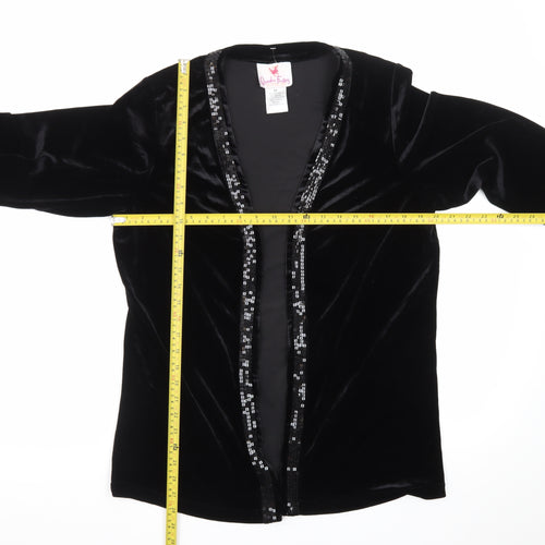 Quacker Factory Women Black Velvet Sequin Trim Tuxedo Blazer M
