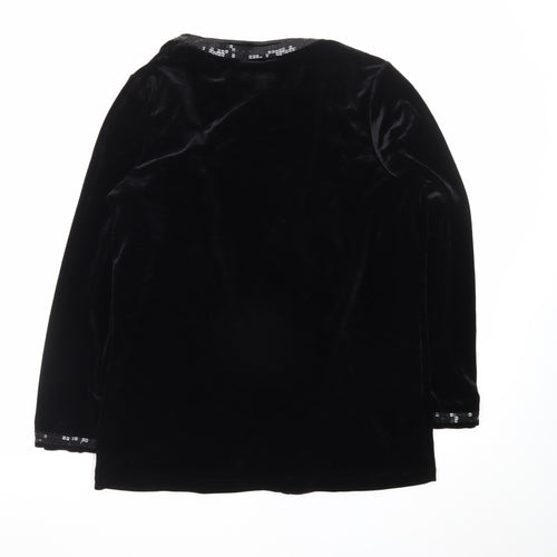 Quacker Factory Women Black Velvet Sequin Trim Tuxedo Blazer M