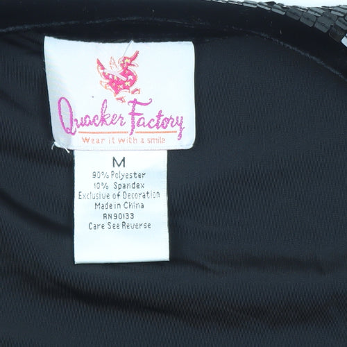 Quacker Factory Women Black Velvet Sequin Trim Tuxedo Blazer M