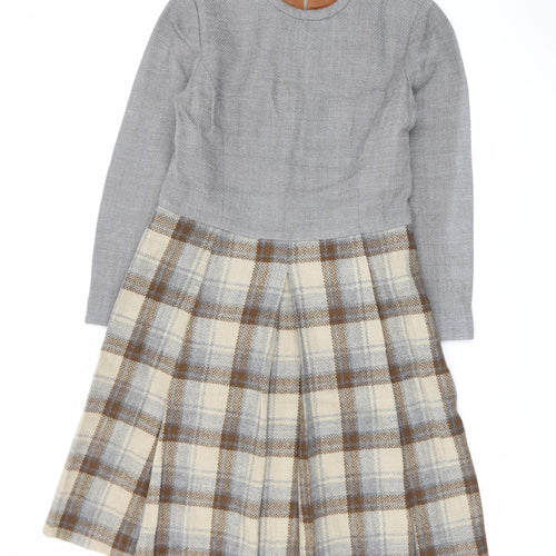 A.C. Costumes Women’s Grey Check Wool Fit & Flare Knee Dress Size 14