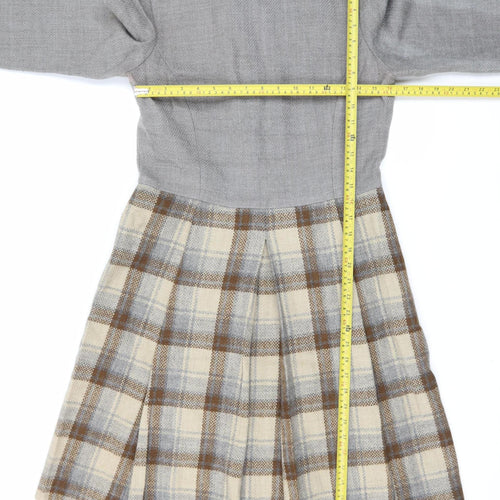 A.C. Costumes Women’s Grey Check Wool Fit & Flare Knee Dress Size 14