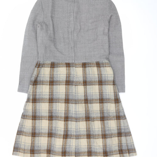 A.C. Costumes Women’s Grey Check Wool Fit & Flare Knee Dress Size 14