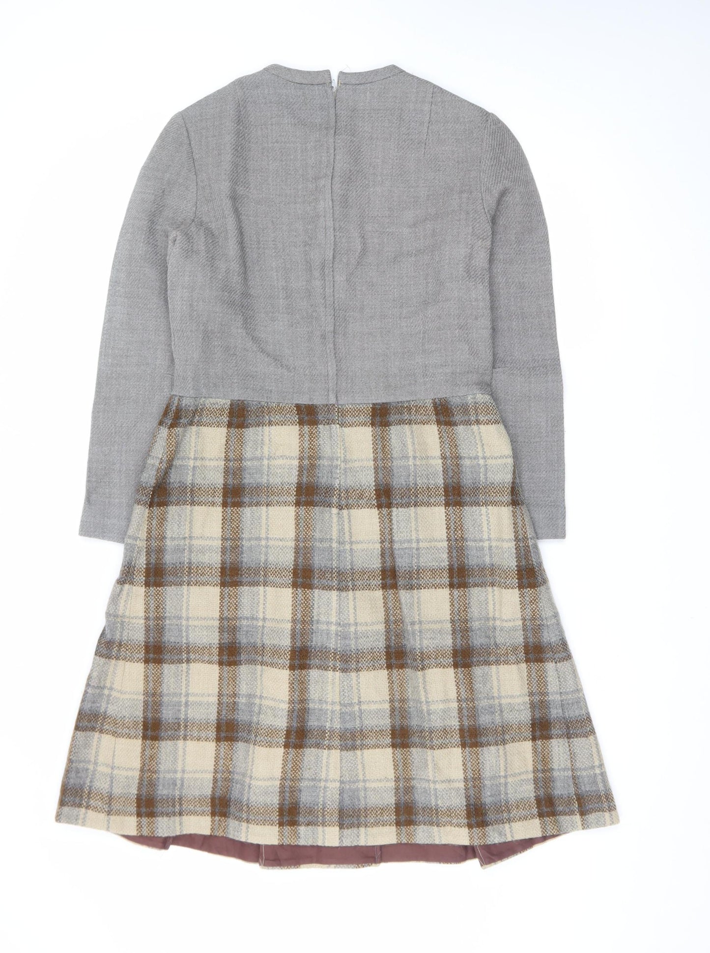 A.C. Costumes Women’s Grey Check Wool Fit & Flare Knee Dress Size 14