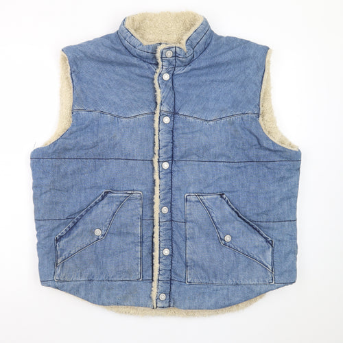Lucky Brand Women's Blue Denim Faux Fur Lined Waistcoat Size L