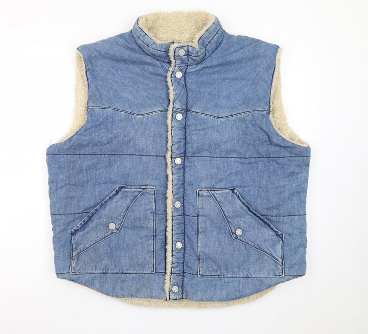 Lucky Brand Women's Blue Denim Faux Fur Lined Waistcoat Size L