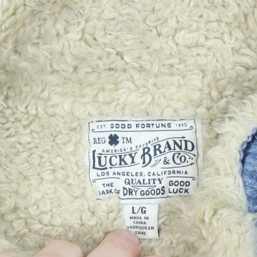 Lucky Brand Women's Blue Denim Faux Fur Lined Waistcoat Size L