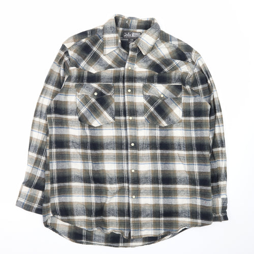 Canyon Guide Men's Beige Black Plaid Cotton Button-Up Shirt L