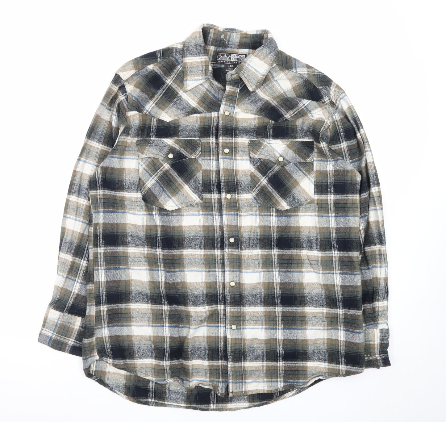 Canyon Guide Men's Beige Black Plaid Cotton Button-Up Shirt L