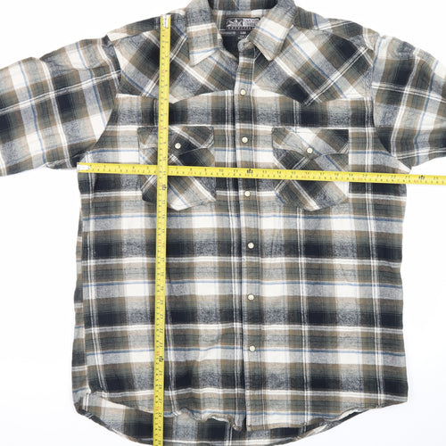 Canyon Guide Men's Beige Black Plaid Cotton Button-Up Shirt L