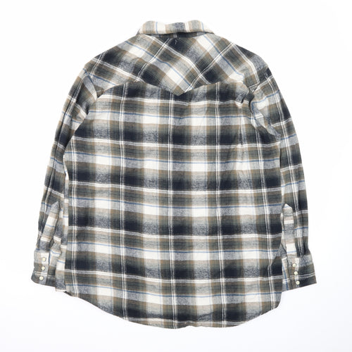Canyon Guide Men's Beige Black Plaid Cotton Button-Up Shirt L