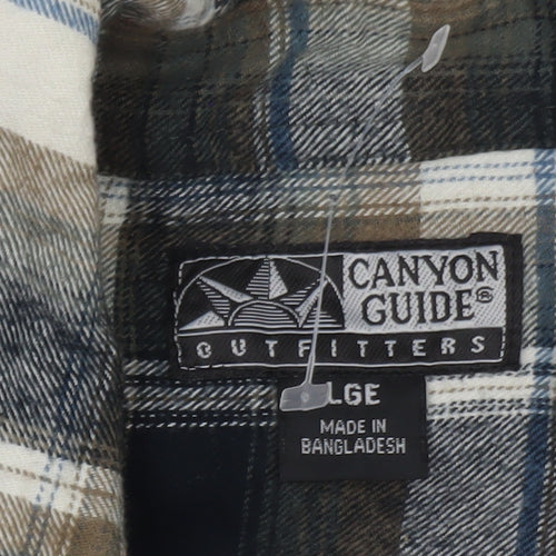 Canyon Guide Men's Beige Black Plaid Cotton Button-Up Shirt L