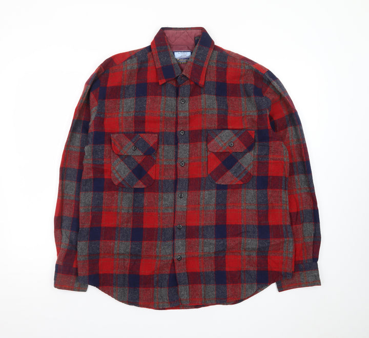 Fieldmaster Men's Red Plaid Flannel Long Sleeve Button-Up Shirt L 16-16.5in