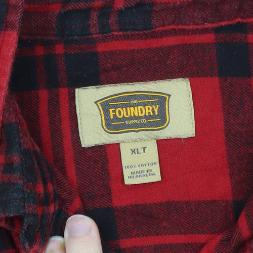 The Foundry Men’s Red Plaid Flannel Button-Up Shirt 2XL Big & Tall