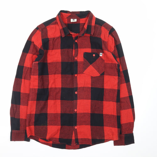 DC Men's Red Black Check Flannel Long Sleeve Button-Up Shirt M