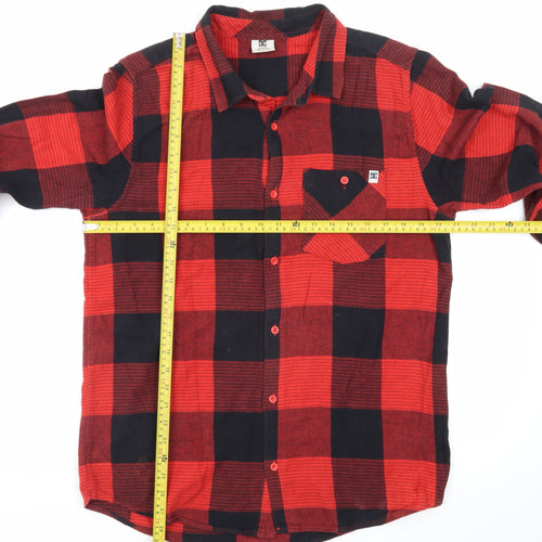DC Men's Red Black Check Flannel Long Sleeve Button-Up Shirt M