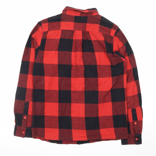 DC Men's Red Black Check Flannel Long Sleeve Button-Up Shirt M