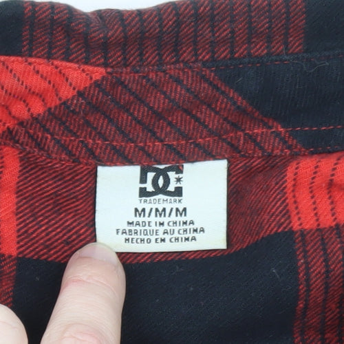 DC Men's Red Black Check Flannel Long Sleeve Button-Up Shirt M