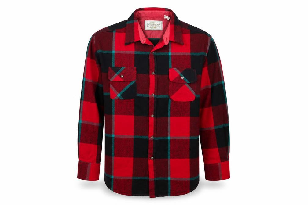 Front view of Northwest Territory Men's Red Check Flannel Button-Up Shirt XL