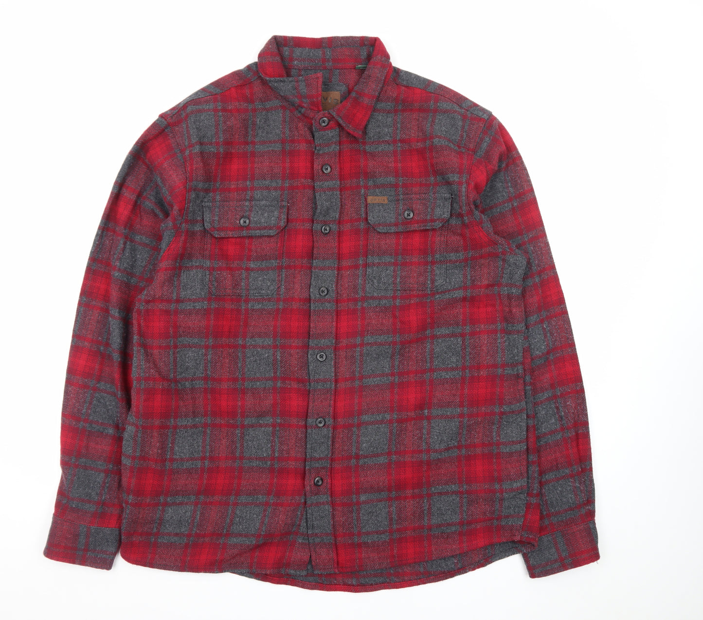 Orvis Men's Red Plaid Flannel Button-Up Shirt XL Long Sleeve Cotton Blend