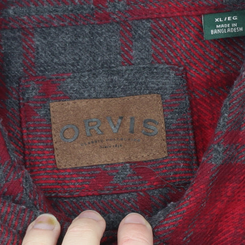 Orvis Men's Red Plaid Flannel Button-Up Shirt XL Long Sleeve Cotton Blend