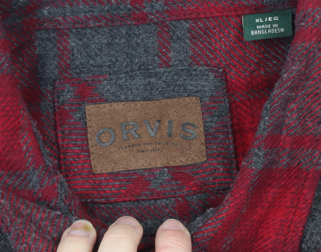 Orvis Men's Red Plaid Flannel Button-Up Shirt XL Long Sleeve Cotton Blend