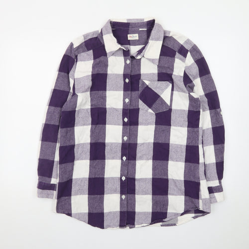 John Baner Womens Purple Check Flannel Button-Up Shirt Size 16