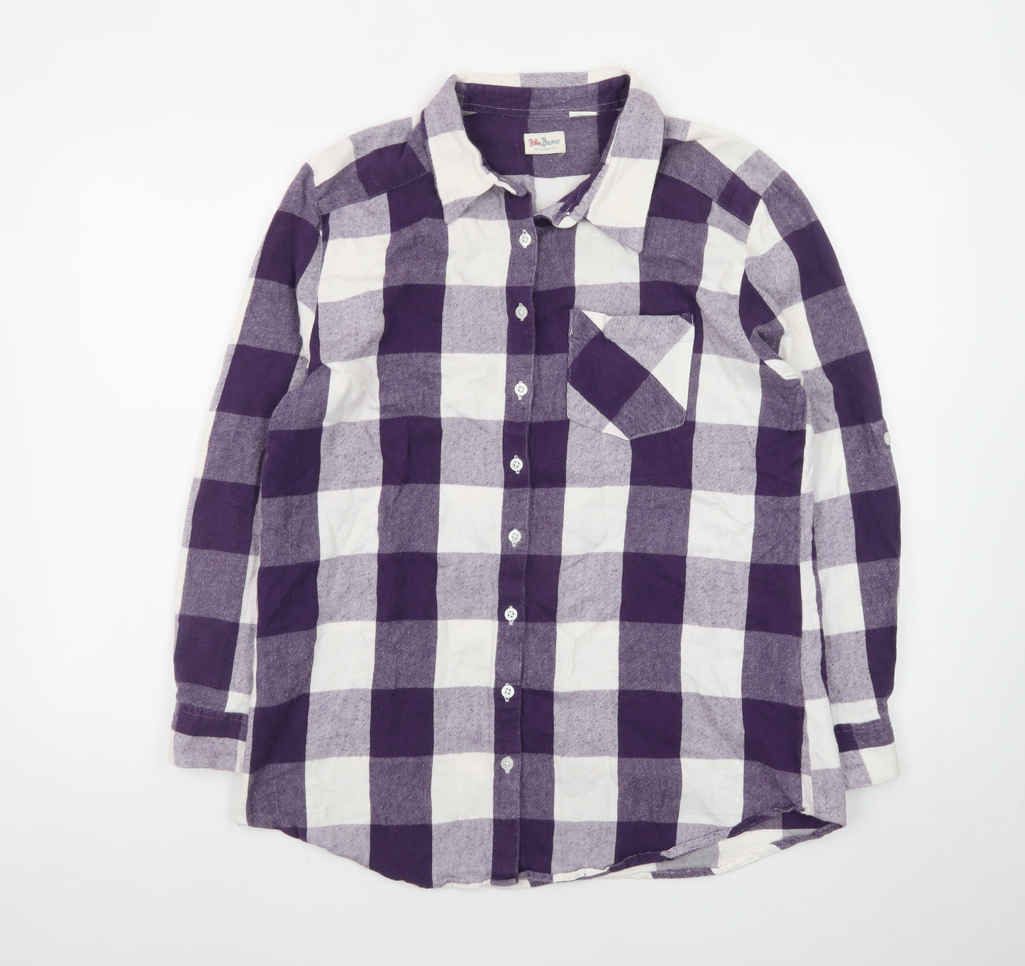 John Baner Womens Purple Check Flannel Button-Up Shirt Size 16