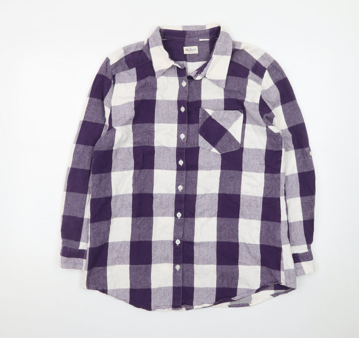John Baner Womens Purple Check Flannel Button-Up Shirt Size 16