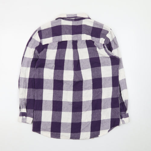 John Baner Womens Purple Check Flannel Button-Up Shirt Size 16