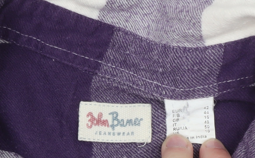 John Baner Womens Purple Check Flannel Button-Up Shirt Size 16