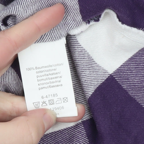 John Baner Womens Purple Check Flannel Button-Up Shirt Size 16