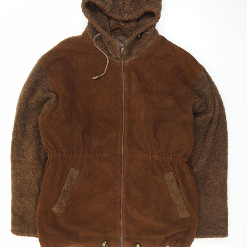 American Bazaar Women Brown Fleece Hooded Jacket Size S
