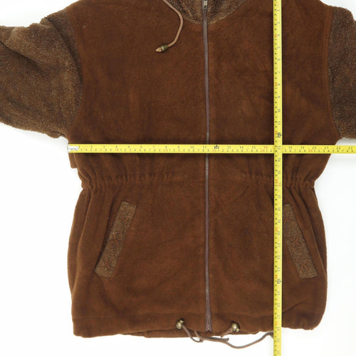 American Bazaar Women Brown Fleece Hooded Jacket Size S