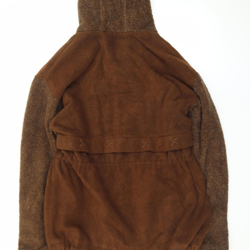 American Bazaar Women Brown Fleece Hooded Jacket Size S