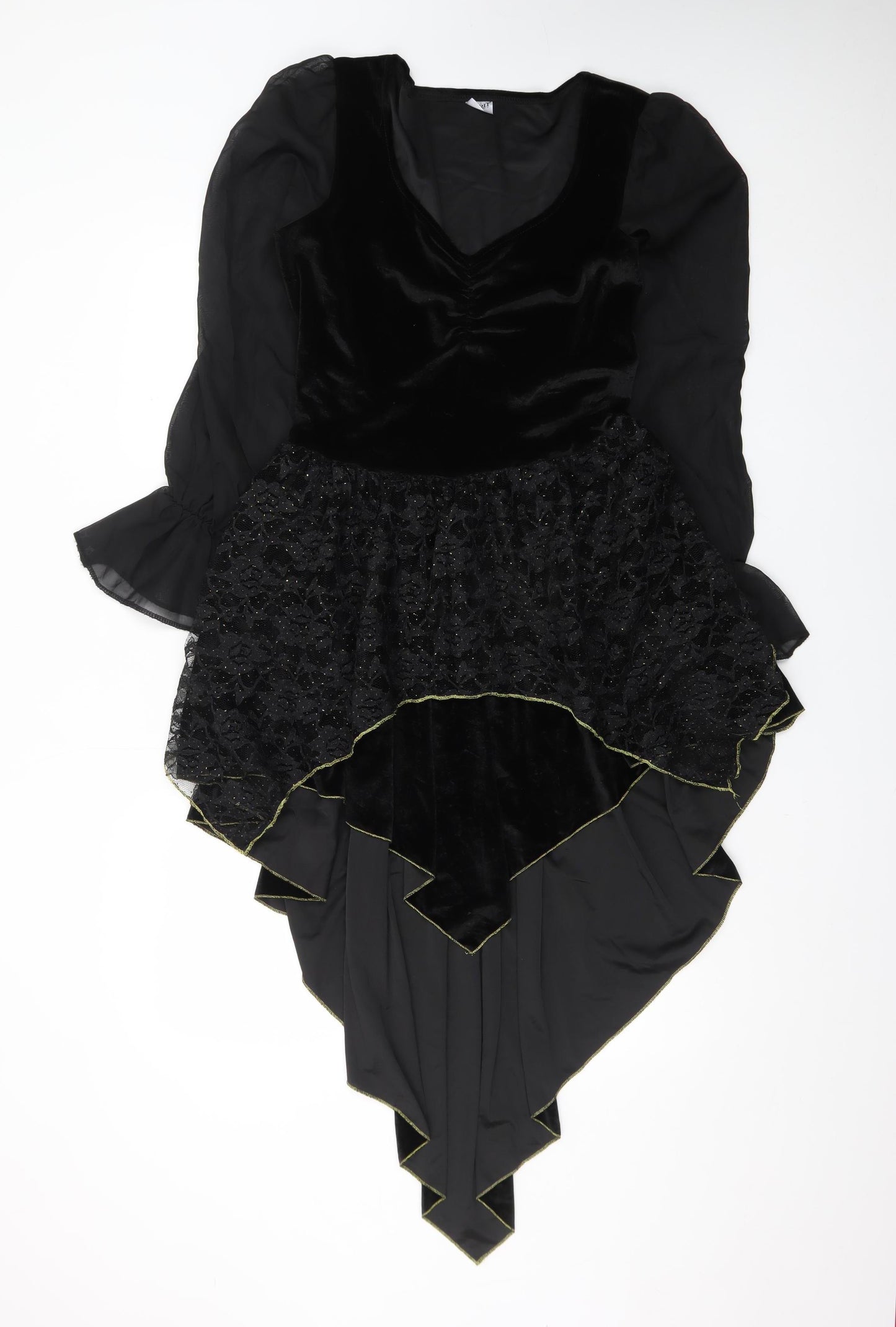 Spirit Women Black Asymmetric Velvet Gothic Dress M Long Sleeve Halloween