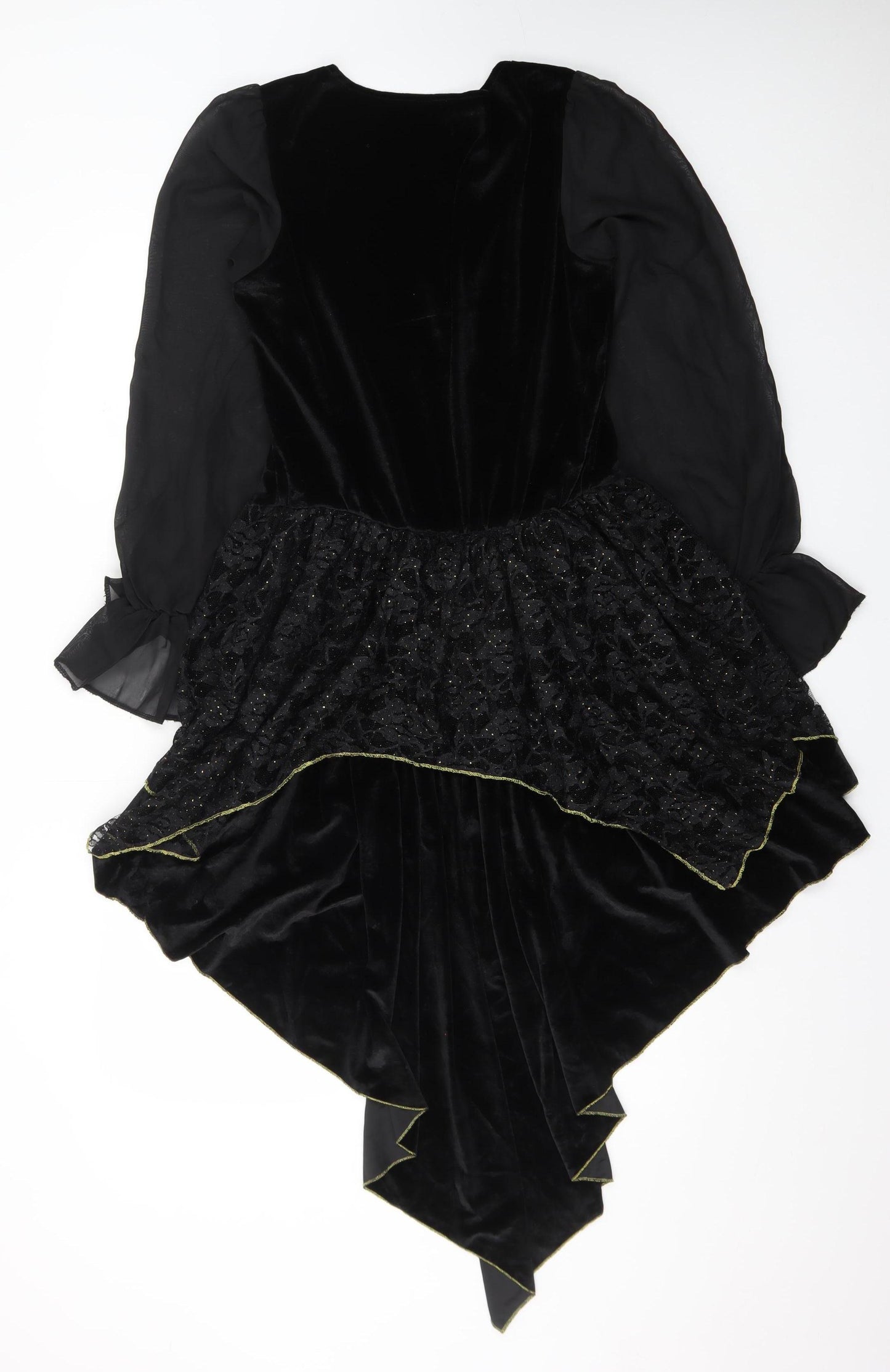 Spirit Women Black Asymmetric Velvet Gothic Dress M Long Sleeve Halloween