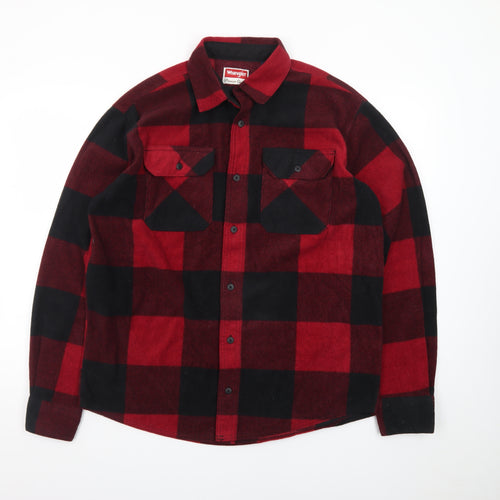 Wrangler Men Red Black Check Flannel Button-Up Shirt M