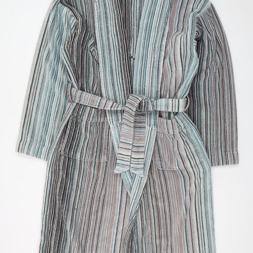 John Lewis Men’s Grey Blue Striped Cotton Velour Robe L/XL