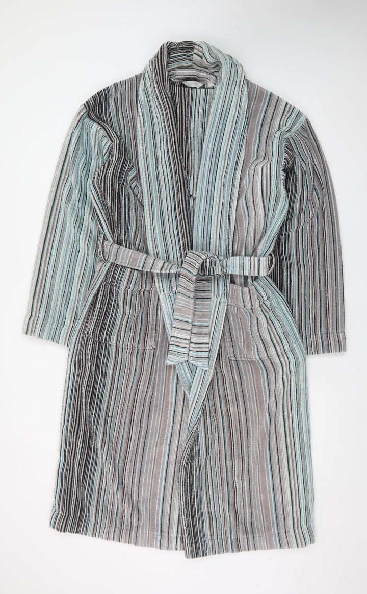 John Lewis Men’s Grey Blue Striped Cotton Velour Robe L/XL