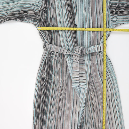 John Lewis Men’s Grey Blue Striped Cotton Velour Robe L/XL